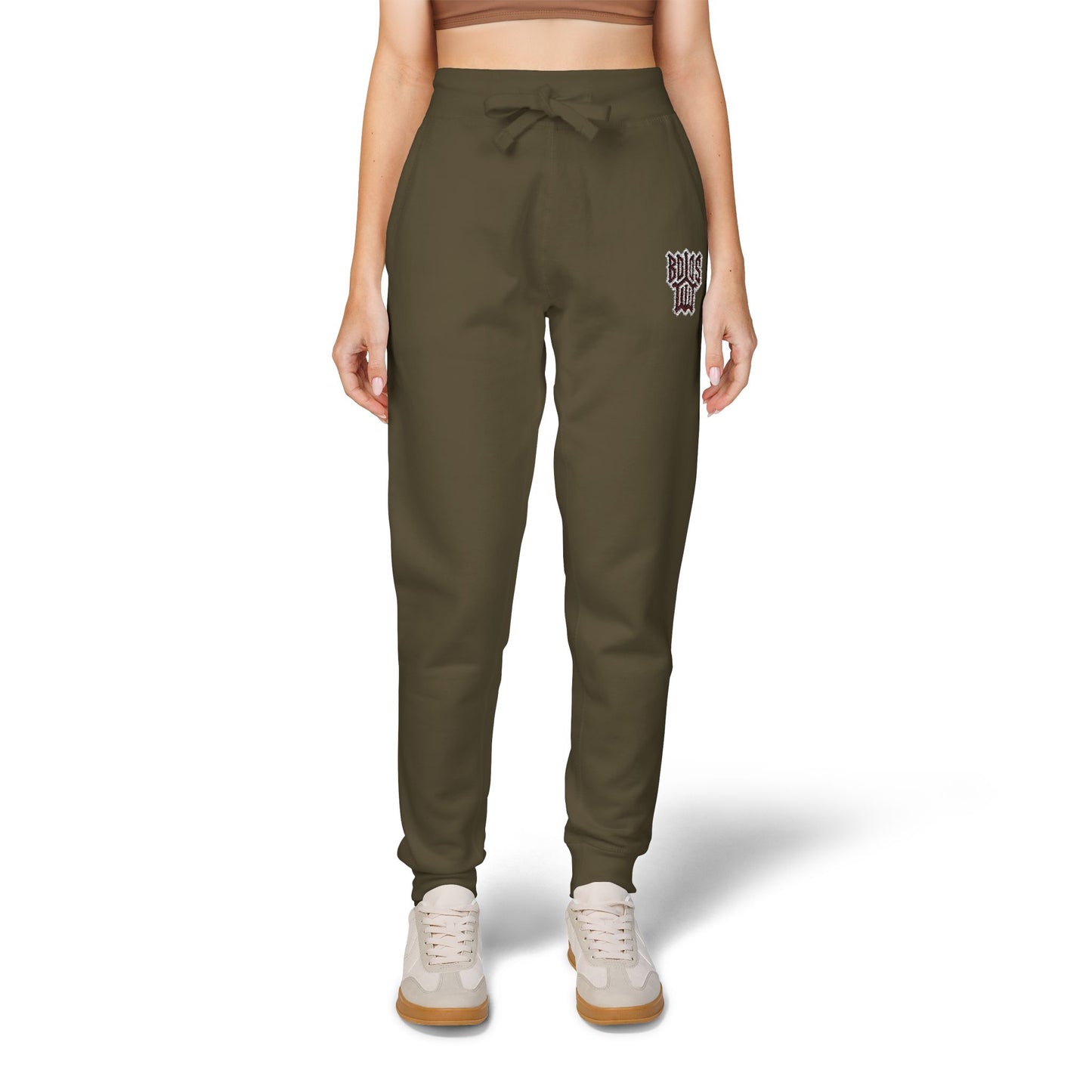 Embroidered Leopard Heart Sweatpants — Cozy Graphic Fleece Joggers
