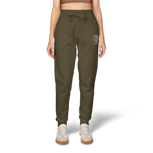 Embroidered Leopard Heart Sweatpants — Cozy Graphic Fleece Joggers