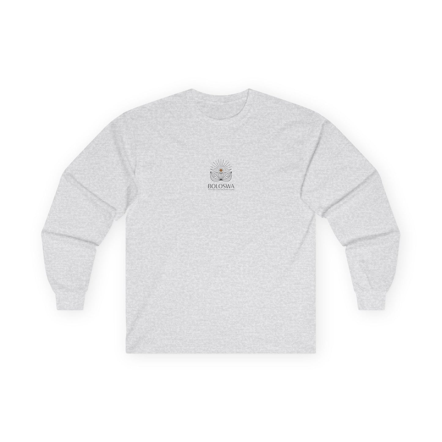 Boloswa Long Sleeve Tee — Bold Text Graphic Cotton Shirt