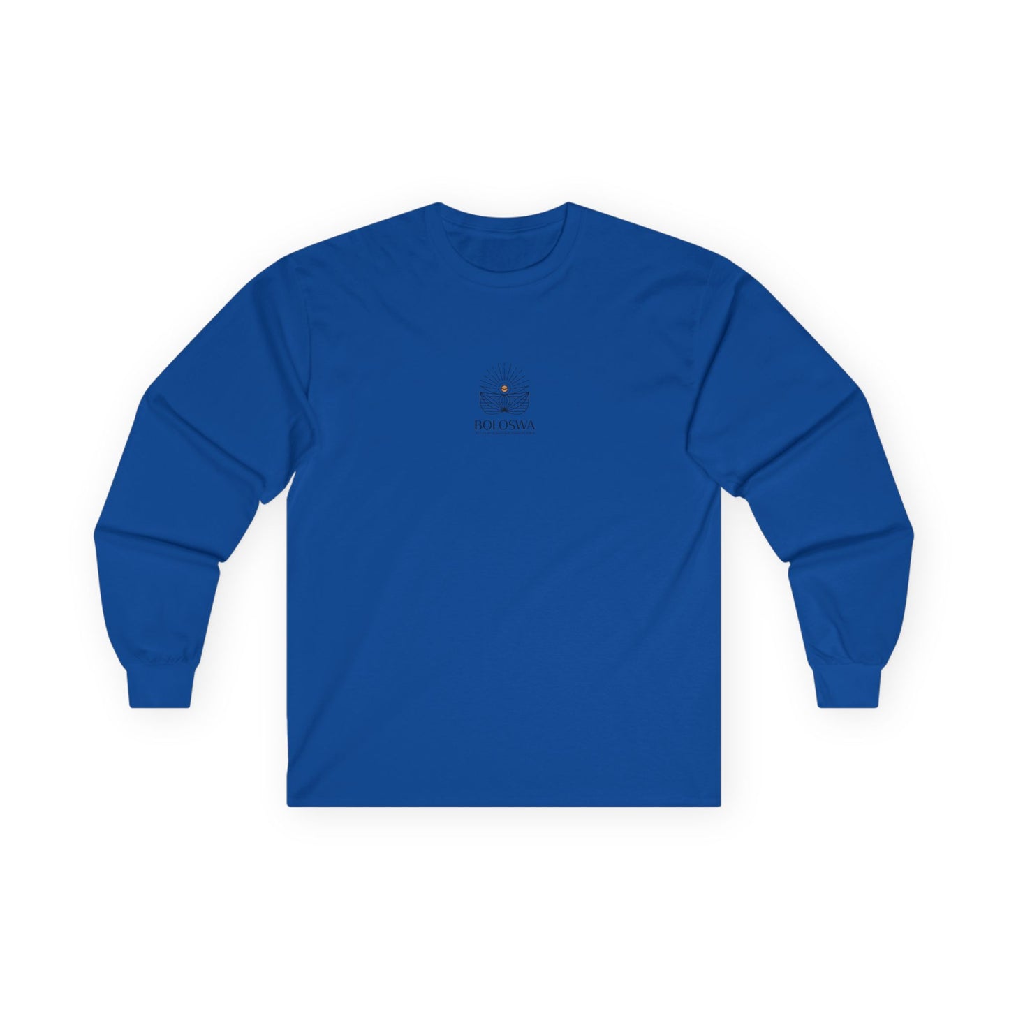 Boloswa Long Sleeve Tee — Bold Text Graphic Cotton Shirt
