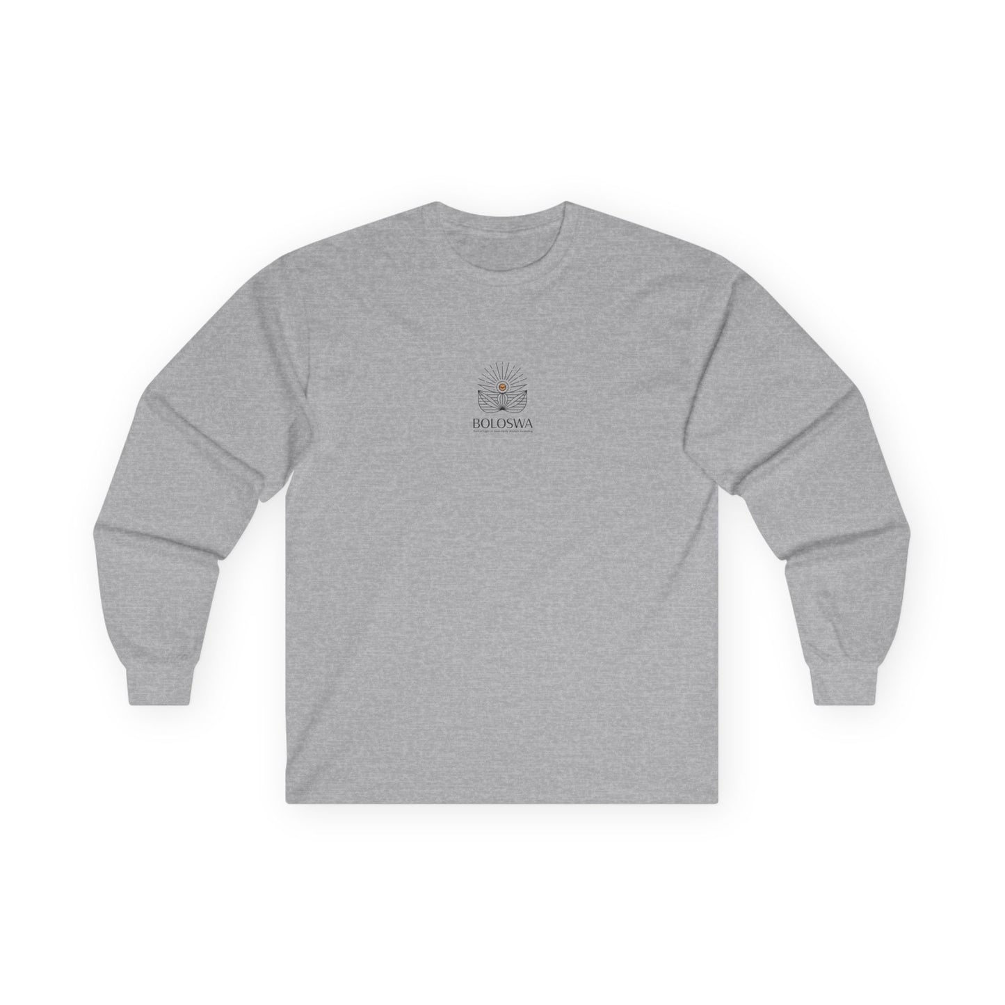 Boloswa Long Sleeve Tee — Bold Text Graphic Cotton Shirt