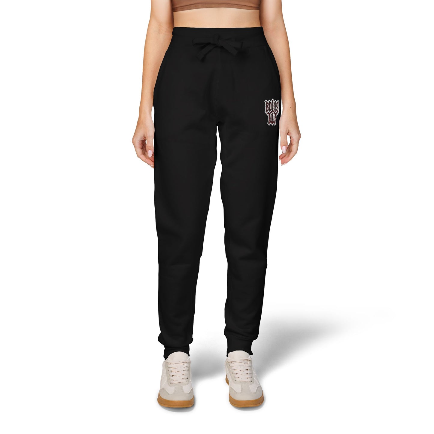 Embroidered Leopard Heart Sweatpants — Cozy Graphic Fleece Joggers
