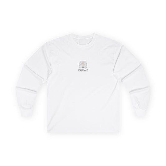 Boloswa Long Sleeve Tee — Bold Text Graphic Cotton Shirt