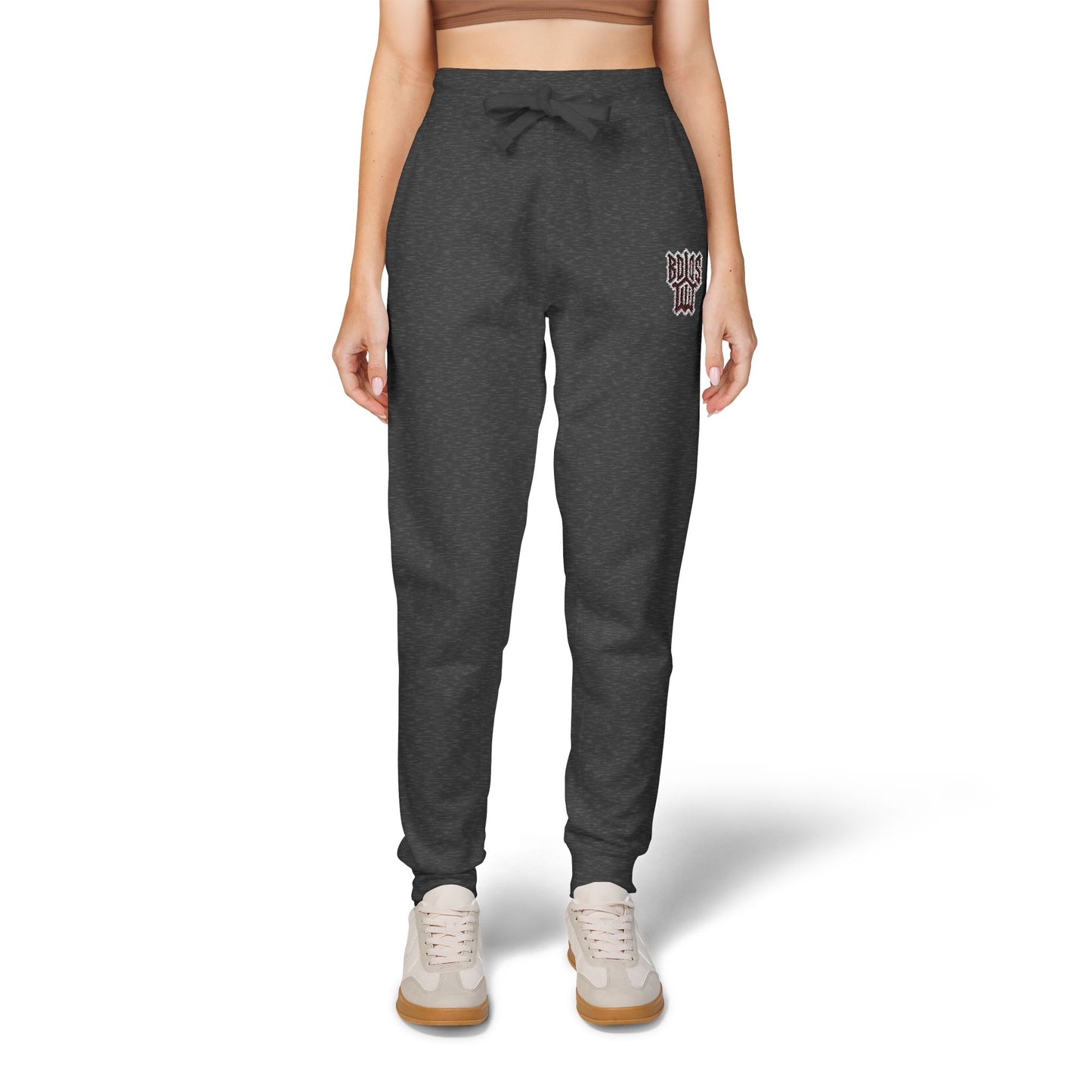 Embroidered Leopard Heart Sweatpants — Cozy Graphic Fleece Joggers