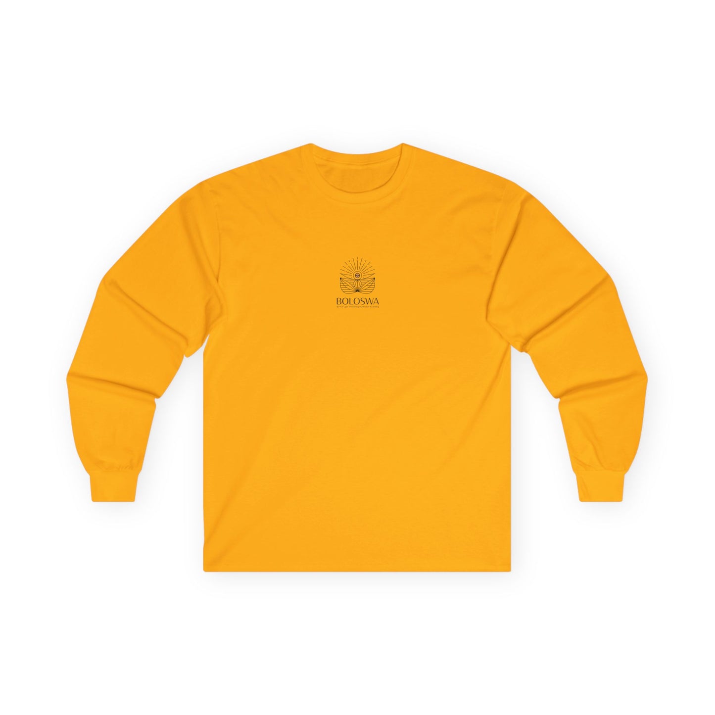 Boloswa Long Sleeve Tee — Bold Text Graphic Cotton Shirt