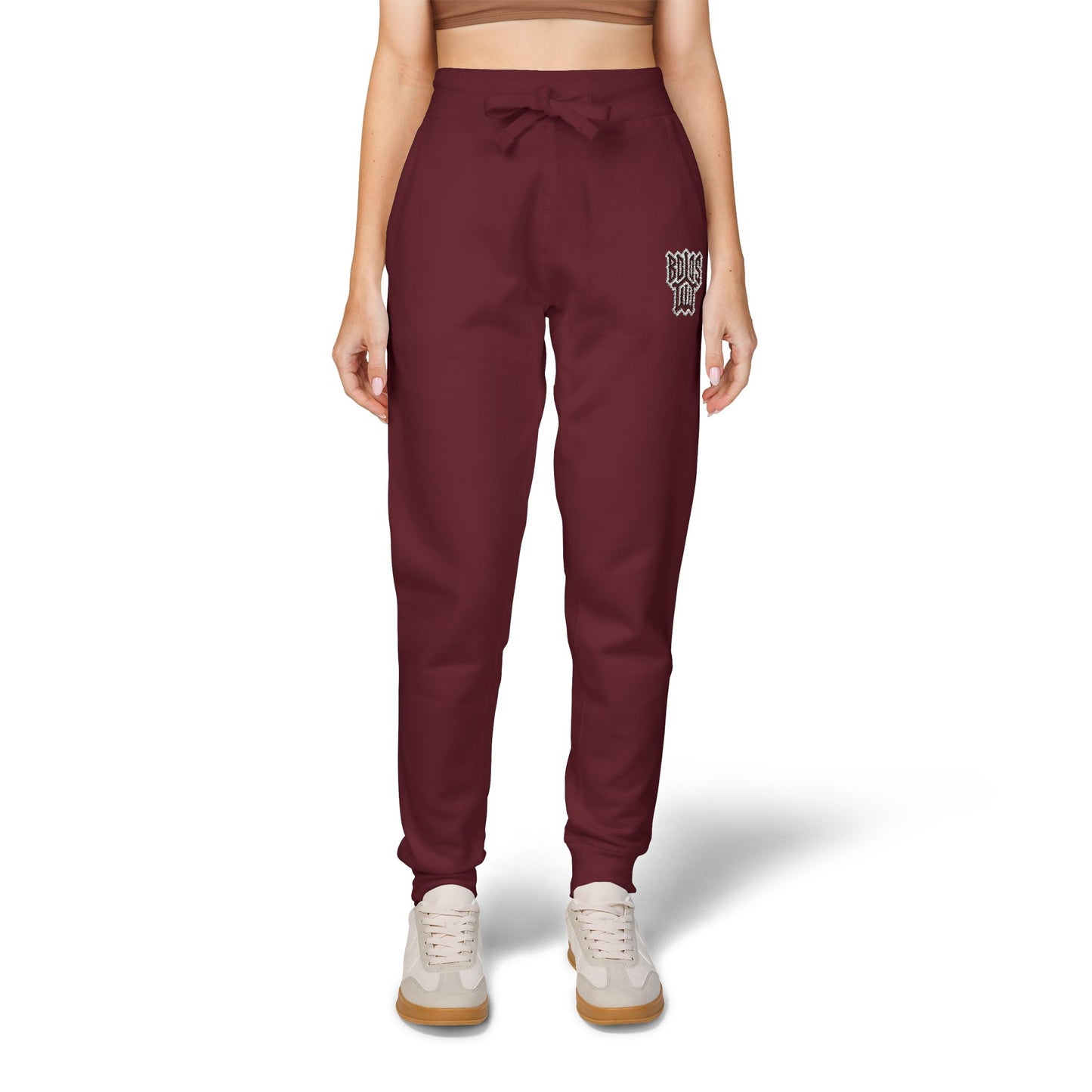 Embroidered Leopard Heart Sweatpants — Cozy Graphic Fleece Joggers